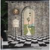 Ambesonne Alice in Wonderland Shower Curtain, Welcome Wonderland Black and White Floor Landscape Mushroom Print, Cloth Fabric Bathroom Decor Set with Hooks, 69″ W x 75″ L, Black Green