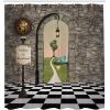 Ambesonne Alice in Wonderland Shower Curtain, Welcome Wonderland Black and White Floor Landscape Mushroom Print, Cloth Fabric Bathroom Decor Set with Hooks, 69″ W x 75″ L, Black Green