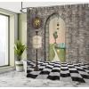 Ambesonne Alice in Wonderland Shower Curtain, Welcome Wonderland Black and White Floor Landscape Mushroom Print, Cloth Fabric Bathroom Decor Set with Hooks, 69″ W x 75″ L, Black Green