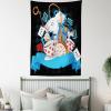 Ambesonne Alice in Wonderland Tapestry, Rabbit Motion Cups Hearts and Flower Character Alice Cartoon Style, Fabric Wall Hanging Decor for Bedroom Living Room Dorm, 30″ X 45″, Black Blue