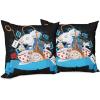 Ambesonne Alice in Wonderland Throw Pillow Cushion Cover Pack of 2, Rabbit Motion Cups Hearts and Flower Character Alice Cartoon Style, Zippered Double-Side Digital Print Decor, 18″, Black Blue(Black Blue)