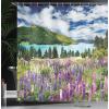 Ambesonne Cartoon Shower Curtain, Curious Panda on an Exotic Branch Asian Bear Jungle Woods Illustration, Cloth Fabric Bathroom Decor Set with Hooks, 69″ W x 75″ L, Fern Green White Black(Blue Pink)