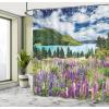 Ambesonne Cartoon Shower Curtain, Curious Panda on an Exotic Branch Asian Bear Jungle Woods Illustration, Cloth Fabric Bathroom Decor Set with Hooks, 69″ W x 75″ L, Fern Green White Black(Blue Pink)