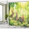 Ambesonne Cartoon Shower Curtain, Curious Panda on an Exotic Branch Asian Bear Jungle Woods Illustration, Cloth Fabric Bathroom Decor Set with Hooks, 69″ W x 75″ L, Fern Green White Black(Green and Tan)