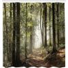Ambesonne Cartoon Shower Curtain, Curious Panda on an Exotic Branch Asian Bear Jungle Woods Illustration, Cloth Fabric Bathroom Decor Set with Hooks, 69″ W x 75″ L, Fern Green White Black(Green Brown)