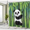 Ambesonne Cartoon Shower Curtain, Curious Panda on an Exotic Branch Asian Bear Jungle Woods Illustration, Cloth Fabric Bathroom Decor Set with Hooks, 69″ W x 75″ L, Fern Green White Black(Fern Green White Black)