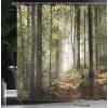 Ambesonne Cartoon Shower Curtain, Curious Panda on an Exotic Branch Asian Bear Jungle Woods Illustration, Cloth Fabric Bathroom Decor Set with Hooks, 69″ W x 75″ L, Fern Green White Black(Green Brown)