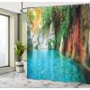 Ambesonne Cartoon Shower Curtain, Curious Panda on an Exotic Branch Asian Bear Jungle Woods Illustration, Cloth Fabric Bathroom Decor Set with Hooks, 69″ W x 75″ L, Fern Green White Black(Sky Blue)