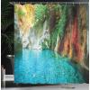 Ambesonne Cartoon Shower Curtain, Curious Panda on an Exotic Branch Asian Bear Jungle Woods Illustration, Cloth Fabric Bathroom Decor Set with Hooks, 69″ W x 75″ L, Fern Green White Black(Sky Blue)