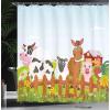 Ambesonne Cartoon Shower Curtain, Jolly Frog with Greater Eye Lizard Gecko Smily Childish Funny Cartoon Artwork, Cloth Fabric Bathroom Decor Set with Hooks, 69″ W x 70″ L, Green Fern(Pale Brown)