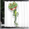 Ambesonne Cartoon Shower Curtain, Jolly Frog with Greater Eye Lizard Gecko Smily Childish Funny Cartoon Artwork, Cloth Fabric Bathroom Decor Set with Hooks, 69″ W x 70″ L, Green Fern(Green Fern)