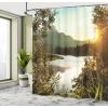 Ambesonne Cartoon Shower Curtain, Jolly Frog with Greater Eye Lizard Gecko Smily Childish Funny Cartoon Artwork, Cloth Fabric Bathroom Decor Set with Hooks, 69″ W x 70″ L, Green Fern(Yellow Green)