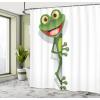 Ambesonne Cartoon Shower Curtain, Jolly Frog with Greater Eye Lizard Gecko Smily Childish Funny Cartoon Artwork, Cloth Fabric Bathroom Decor Set with Hooks, 69″ W x 70″ L, Green Fern(Green Fern)