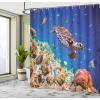 Ambesonne Cartoon Shower Curtain, Jolly Frog with Greater Eye Lizard Gecko Smily Childish Funny Cartoon Artwork, Cloth Fabric Bathroom Decor Set with Hooks, 69″ W x 70″ L, Green Fern(Blue Brown)