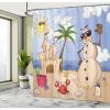 Ambesonne Cartoon Shower Curtain, Sand Snowman Castle Crab Seashell on Tropical Beach Enjoying Sun Cartoon Print, Cloth Fabric Bathroom Decor Set with Hooks, 69″ W x 75″ L, Sand Green(69″W x 70″L (Pack of 1))