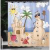 Ambesonne Cartoon Shower Curtain, Sand Snowman Castle Crab Seashell on Tropical Beach Enjoying Sun Cartoon Print, Cloth Fabric Bathroom Decor Set with Hooks, 69″ W x 75″ L, Sand Green(69″W x 75″L (Pack of 1))
