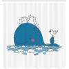 Ambesonne Duck Shower Curtain, Cartoon Character Taking a Bath Colorful Drops Backdrop Dots, Cloth Fabric Bathroom Decor Set with Hooks, 69″ W x 84″ L, Soft Blue Sky Blue Yellow(Blue and White)