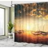 Ambesonne Duck Shower Curtain, Cartoon Character Taking a Bath Colorful Drops Backdrop Dots, Cloth Fabric Bathroom Decor Set with Hooks, 69″ W x 84″ L, Soft Blue Sky Blue Yellow(Orange Black Pale Yellow)