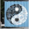 Ambesonne Duck Shower Curtain, Cartoon Character Taking a Bath Colorful Drops Backdrop Dots, Cloth Fabric Bathroom Decor Set with Hooks, 69″ W x 84″ L, Soft Blue Sky Blue Yellow(Blue Black Grey)