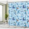 Ambesonne Duck Shower Curtain, Cartoon Character Taking a Bath Colorful Drops Backdrop Dots, Cloth Fabric Bathroom Decor Set with Hooks, 69″ W x 84″ L, Soft Blue Sky Blue Yellow(Blue White Marigold)