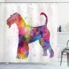 Ambesonne Duck Shower Curtain, Cartoon Character Taking a Bath Colorful Drops Backdrop Dots, Cloth Fabric Bathroom Decor Set with Hooks, 69″ W x 84″ L, Soft Blue Sky Blue Yellow(Pink Multicolor)