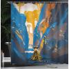 Ambesonne Duck Shower Curtain, Cartoon Character Taking a Bath Colorful Drops Backdrop Dots, Cloth Fabric Bathroom Decor Set with Hooks, 69″ W x 84″ L, Soft Blue Sky Blue Yellow(Orange and Blue)