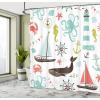 Ambesonne Duck Shower Curtain, Cartoon Character Taking a Bath Colorful Drops Backdrop Dots, Cloth Fabric Bathroom Decor Set with Hooks, 69″ W x 84″ L, Soft Blue Sky Blue Yellow(Coral Turquoise)
