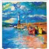 Ambesonne Duck Shower Curtain, Cartoon Character Taking a Bath Colorful Drops Backdrop Dots, Cloth Fabric Bathroom Decor Set with Hooks, 69″ W x 84″ L, Soft Blue Sky Blue Yellow(Orange Blue)