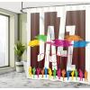 Ambesonne Duck Shower Curtain, Cartoon Character Taking a Bath Colorful Drops Backdrop Dots, Cloth Fabric Bathroom Decor Set with Hooks, 69″ W x 84″ L, Soft Blue Sky Blue Yellow(Redbrown Magenta Apricot)