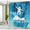 Ambesonne Duck Shower Curtain, Cartoon Character Taking a Bath Colorful Drops Backdrop Dots, Cloth Fabric Bathroom Decor Set with Hooks, 69″ W x 84″ L, Soft Blue Sky Blue Yellow(Purple Blue White)