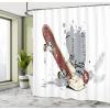 Ambesonne Duck Shower Curtain, Cartoon Character Taking a Bath Colorful Drops Backdrop Dots, Cloth Fabric Bathroom Decor Set with Hooks, 69″ W x 84″ L, Soft Blue Sky Blue Yellow(Brown and Cream)