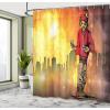 Ambesonne Duck Shower Curtain, Cartoon Character Taking a Bath Colorful Drops Backdrop Dots, Cloth Fabric Bathroom Decor Set with Hooks, 69″ W x 84″ L, Soft Blue Sky Blue Yellow(Marigold Ruby)