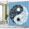Ambesonne Duck Shower Curtain, Cartoon Character Taking a Bath Colorful Drops Backdrop Dots, Cloth Fabric Bathroom Decor Set with Hooks, 69″ W x 84″ L, Soft Blue Sky Blue Yellow(Blue Black Grey)