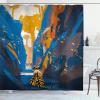 Ambesonne Duck Shower Curtain, Cartoon Character Taking a Bath Colorful Drops Backdrop Dots, Cloth Fabric Bathroom Decor Set with Hooks, 69″ W x 84″ L, Soft Blue Sky Blue Yellow(Orange and Blue)
