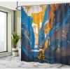 Ambesonne Duck Shower Curtain, Cartoon Character Taking a Bath Colorful Drops Backdrop Dots, Cloth Fabric Bathroom Decor Set with Hooks, 69″ W x 84″ L, Soft Blue Sky Blue Yellow(Orange and Blue)
