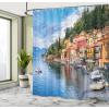 Ambesonne Duck Shower Curtain, Cartoon Character Taking a Bath Colorful Drops Backdrop Dots, Cloth Fabric Bathroom Decor Set with Hooks, 69″ W x 84″ L, Soft Blue Sky Blue Yellow(Multicolor Sky Blue)