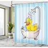 Ambesonne Duck Shower Curtain, Cartoon Character Taking a Bath Colorful Drops Backdrop Dots, Cloth Fabric Bathroom Decor Set with Hooks, 69″ W x 84″ L, Soft Blue Sky Blue Yellow(Soft Blue Sky Blue Yellow)