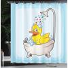 Ambesonne Duck Shower Curtain, Cartoon Character Taking a Bath Colorful Drops Backdrop Dots, Cloth Fabric Bathroom Decor Set with Hooks, 69″ W x 84″ L, Soft Blue Sky Blue Yellow(Soft Blue Sky Blue Yellow)