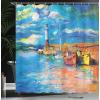 Ambesonne Duck Shower Curtain, Cartoon Character Taking a Bath Colorful Drops Backdrop Dots, Cloth Fabric Bathroom Decor Set with Hooks, 69″ W x 84″ L, Soft Blue Sky Blue Yellow(Orange Blue)