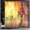 Ambesonne Duck Shower Curtain, Cartoon Character Taking a Bath Colorful Drops Backdrop Dots, Cloth Fabric Bathroom Decor Set with Hooks, 69″ W x 84″ L, Soft Blue Sky Blue Yellow(Marigold Ruby)