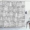 Ambesonne Amsterdam Shower Curtain, Monochrome Style Cartoon Drawing of Historic Houses Clutter City Town, Cloth Fabric Bathroom Decor Set with Hooks, 69″ W x 70″ L, Charcoal White