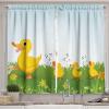 Ambesonne Cartoon Kitchen Curtains, Mother Duck Babies Walking and Singing on The Meadow Flowers, Window Drapes 2 Panel Set for Kitchen Cafe Decor, 55″ x 39″, Mustard Blue