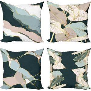 Ambesonne Alice in Wonderland Throw Pillow Cushion Cover Pack of 2, Rabbit Motion Cups Hearts and Flower Character Alice Cartoon Style, Zippered Double-Side Digital Print Decor, 18″, Black Blue(Pale Tan Hunter Green)