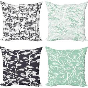 Ambesonne Alice in Wonderland Throw Pillow Cushion Cover Pack of 2, Rabbit Motion Cups Hearts and Flower Character Alice Cartoon Style, Zippered Double-Side Digital Print Decor, 18″, Black Blue(Mint Green and Dark Mauve)