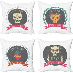 Ambesonne Alice in Wonderland Throw Pillow Cushion Cover Pack of 2, Rabbit Motion Cups Hearts and Flower Character Alice Cartoon Style, Zippered Double-Side Digital Print Decor, 18″, Black Blue(Grey Pink and Pale Orange)