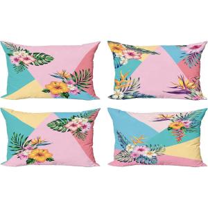Ambesonne Alice in Wonderland Throw Pillow Cushion Cover Pack of 2, Rabbit Motion Cups Hearts and Flower Character Alice Cartoon Style, Zippered Double-Side Digital Print Decor, 18″, Black Blue(Pale Pink Seafoam)
