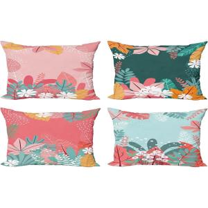 Ambesonne Alice in Wonderland Throw Pillow Cushion Cover Pack of 2, Rabbit Motion Cups Hearts and Flower Character Alice Cartoon Style, Zippered Double-Side Digital Print Decor, 18″, Black Blue(Pink Dark Green and Baby Blue)