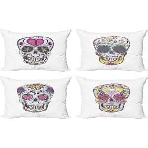 Ambesonne Alice in Wonderland Throw Pillow Cushion Cover Pack of 2, Rabbit Motion Cups Hearts and Flower Character Alice Cartoon Style, Zippered Double-Side Digital Print Decor, 18″, Black Blue(Pink Yellow White)