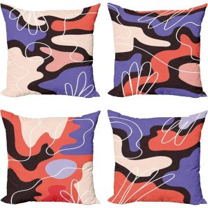 Ambesonne Alice in Wonderland Throw Pillow Cushion Cover Pack of 2, Rabbit Motion Cups Hearts and Flower Character Alice Cartoon Style, Zippered Double-Side Digital Print Decor, 18″, Black Blue(Violet Salmon and Dark Brown)