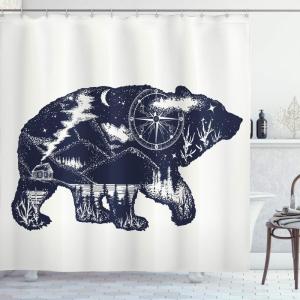 Ambesonne Cartoon Shower Curtain, Curious Panda on an Exotic Branch Asian Bear Jungle Woods Illustration, Cloth Fabric Bathroom Decor Set with Hooks, 69″ W x 75″ L, Fern Green White Black(Blue Cream)